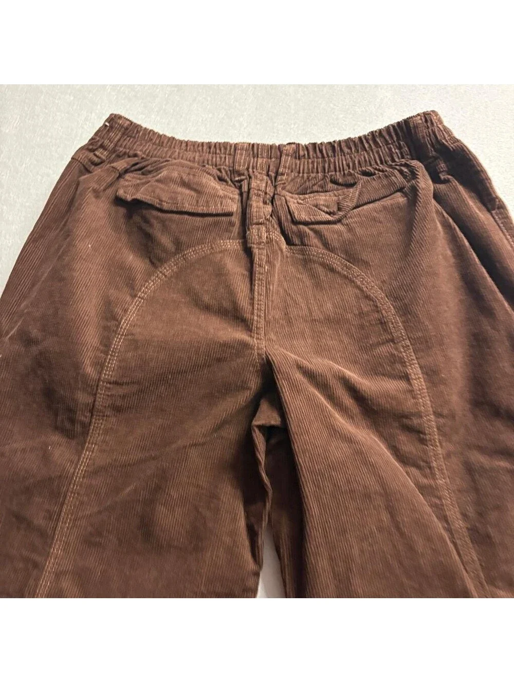 Forever 21 Corduroy Cargo Pants Womens XL Brown Wide Leg Elastic Waist Cotton